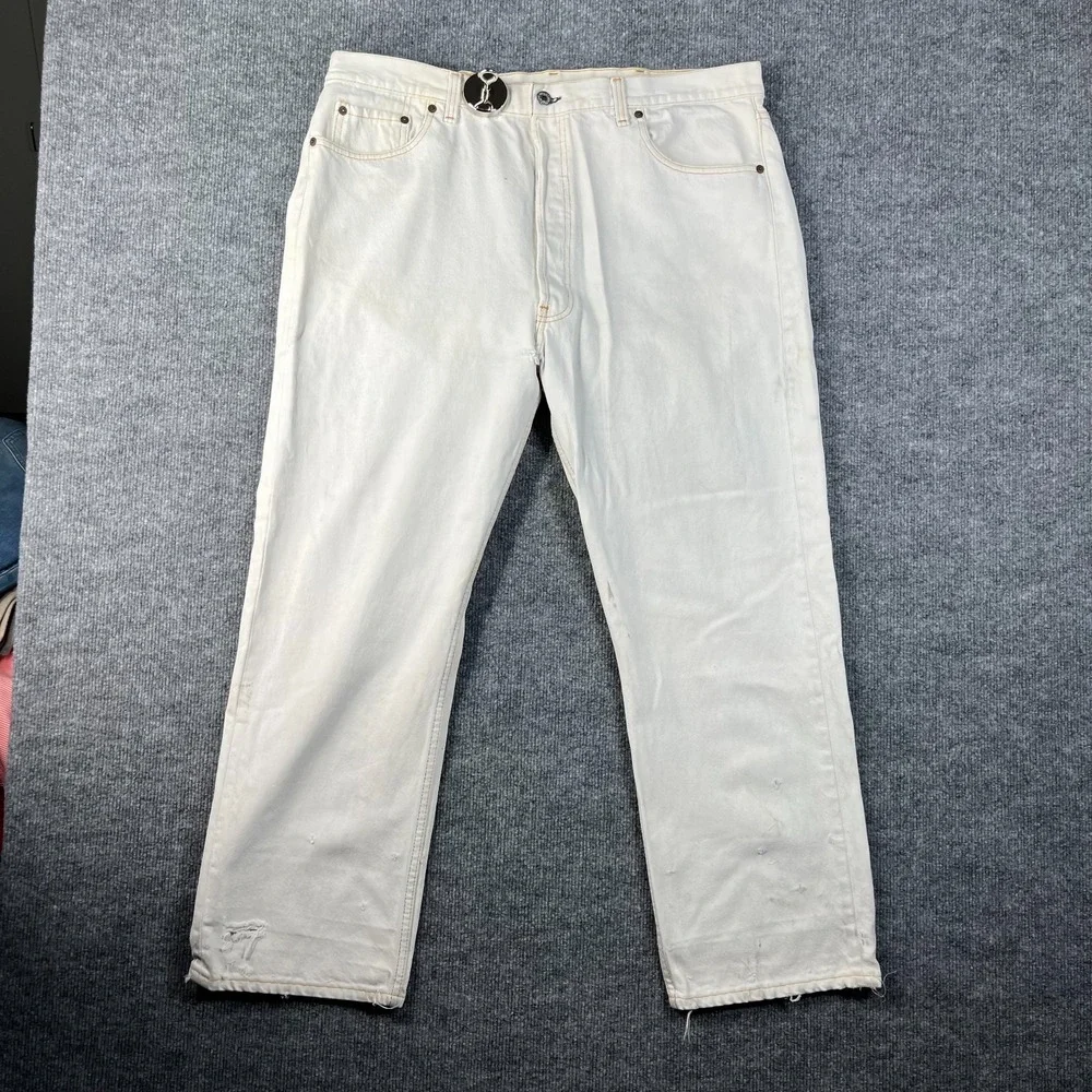 Levi's Jeans Men's White Denim Contrast Stitch Classic Button Fly 38X27 - Flaw
